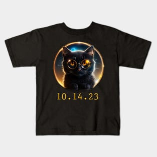 Eclipse Cat October 2023 Total Annular Solar Eclipse Funny Kids T-Shirt